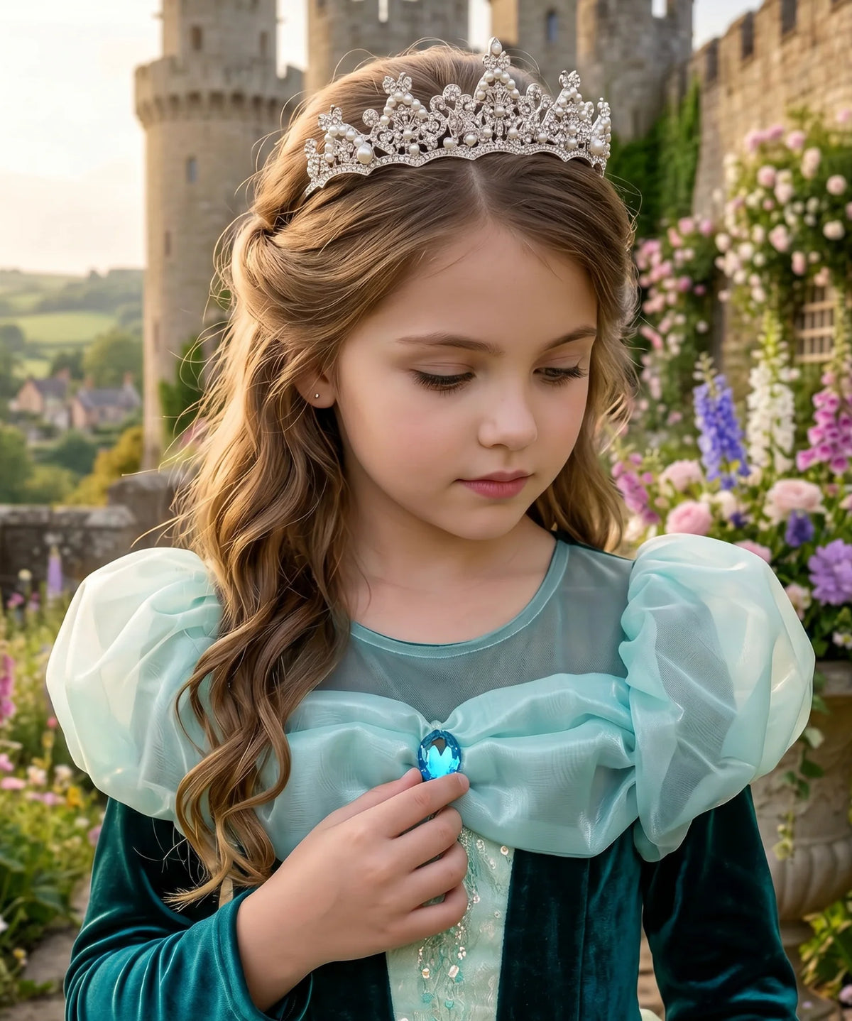 Princess Crown for Girls – Adela Silver Crystal & Pearl Tiara