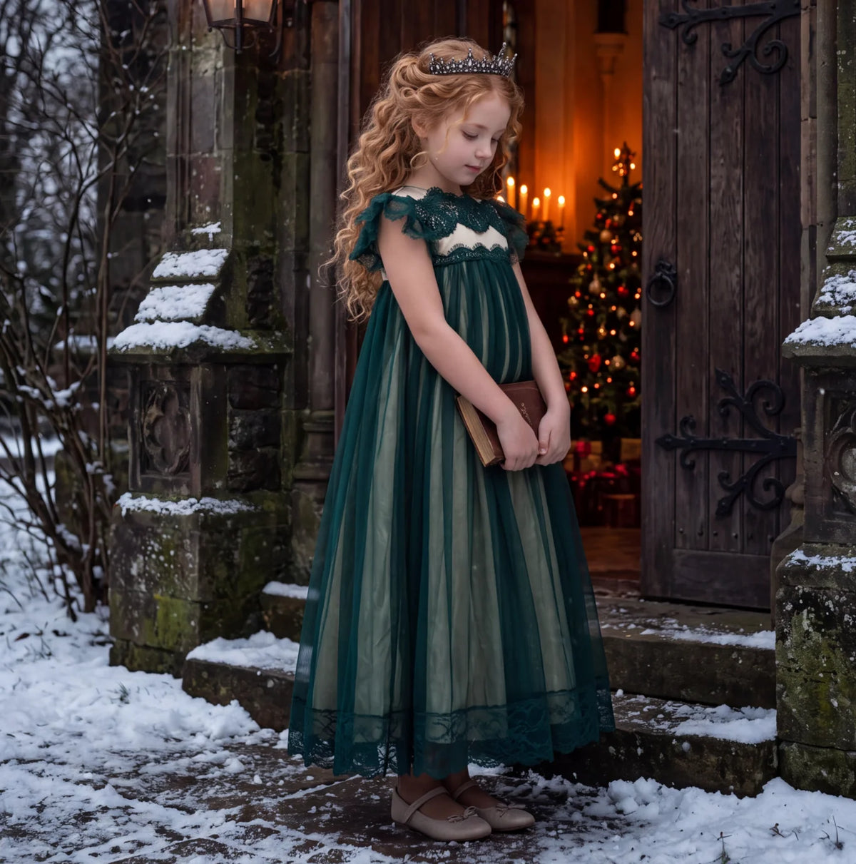 Girls Emerald Green Dress – Adriana Holiday Party Dress