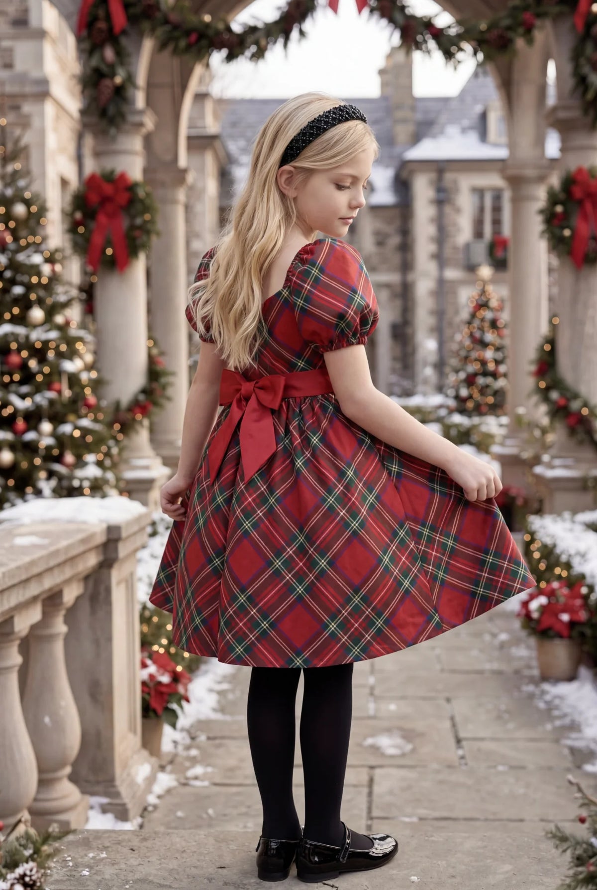 Girls Tartan Dress – Arielle Stewart Plaid A-Line Christmas Dress