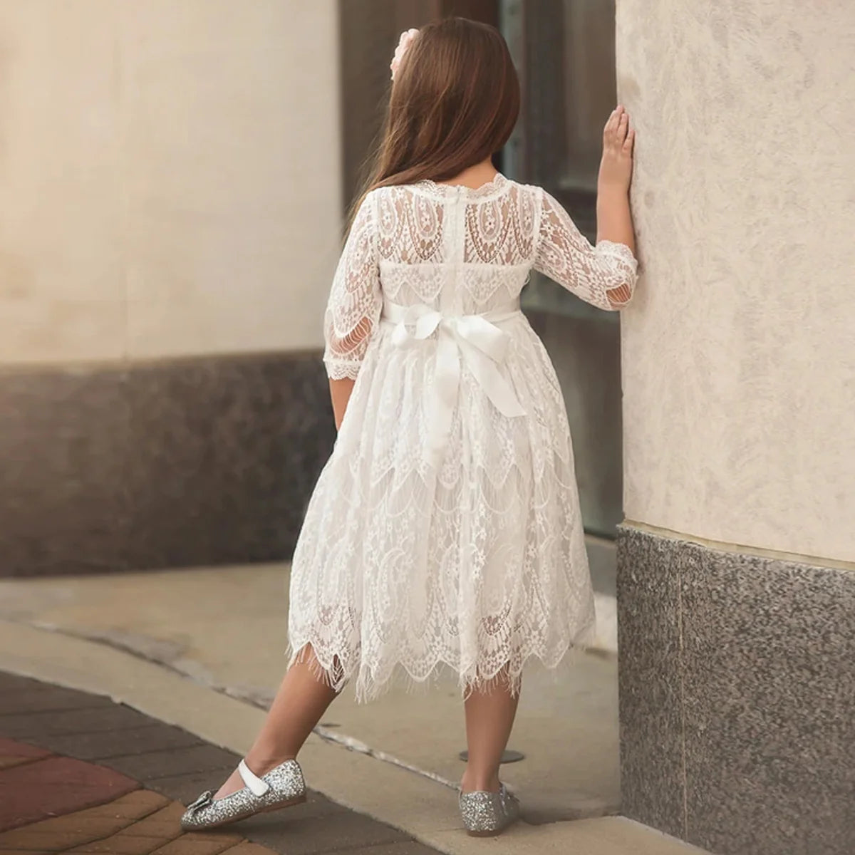 BELLA RAFAELA DRESS & BELT SET- ANTIQUE WHITE