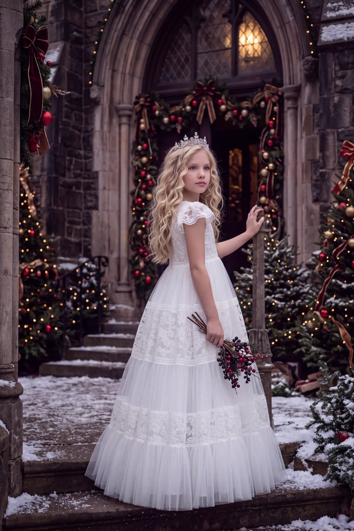 Flower Girl Dress – Caterina White Tulle & Lace Gown