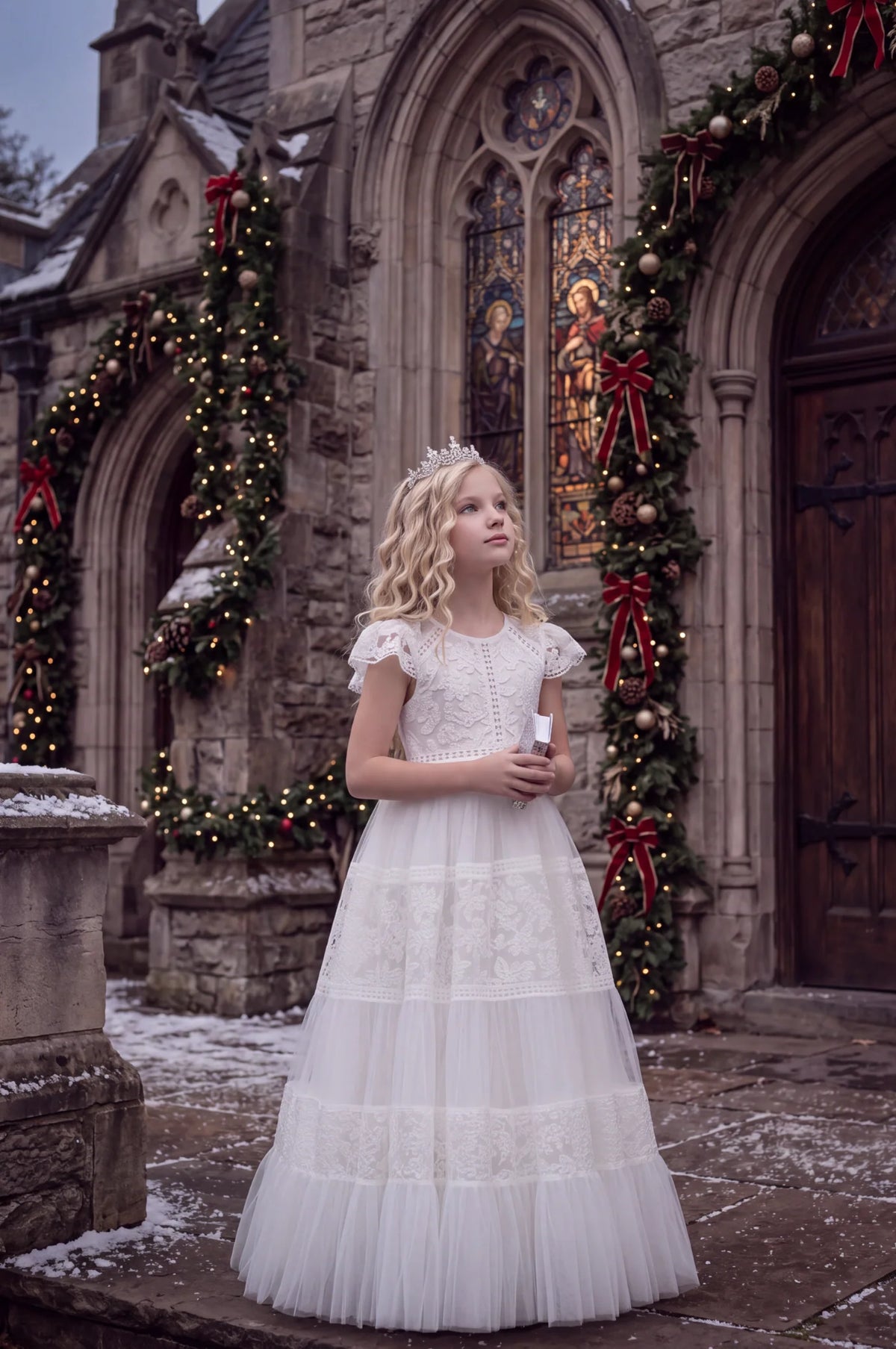 Flower Girl Dress – Caterina White Tulle & Lace Gown