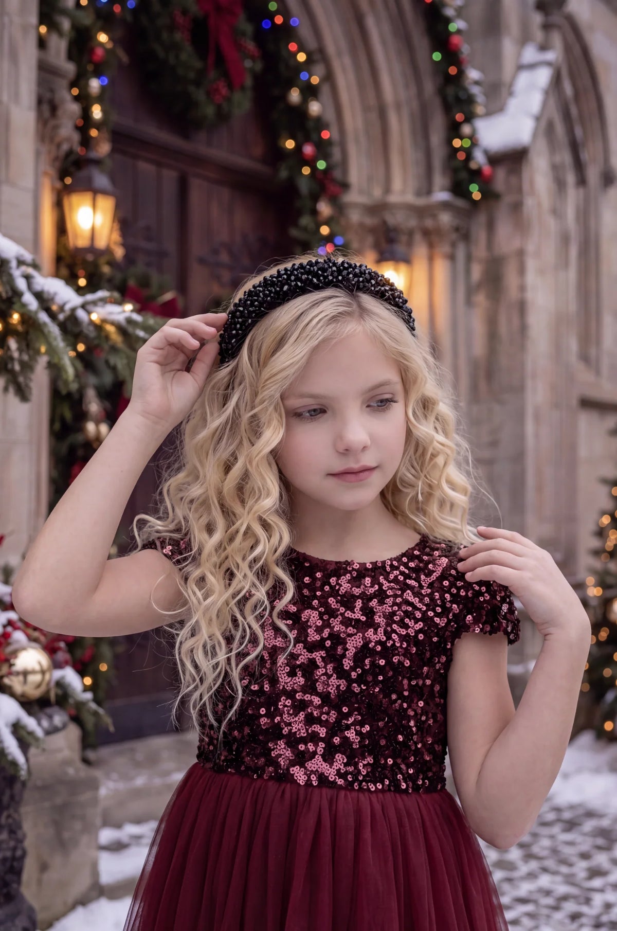 Girls Sequin Dress – Delilah Wine Red Holiday Party Dress