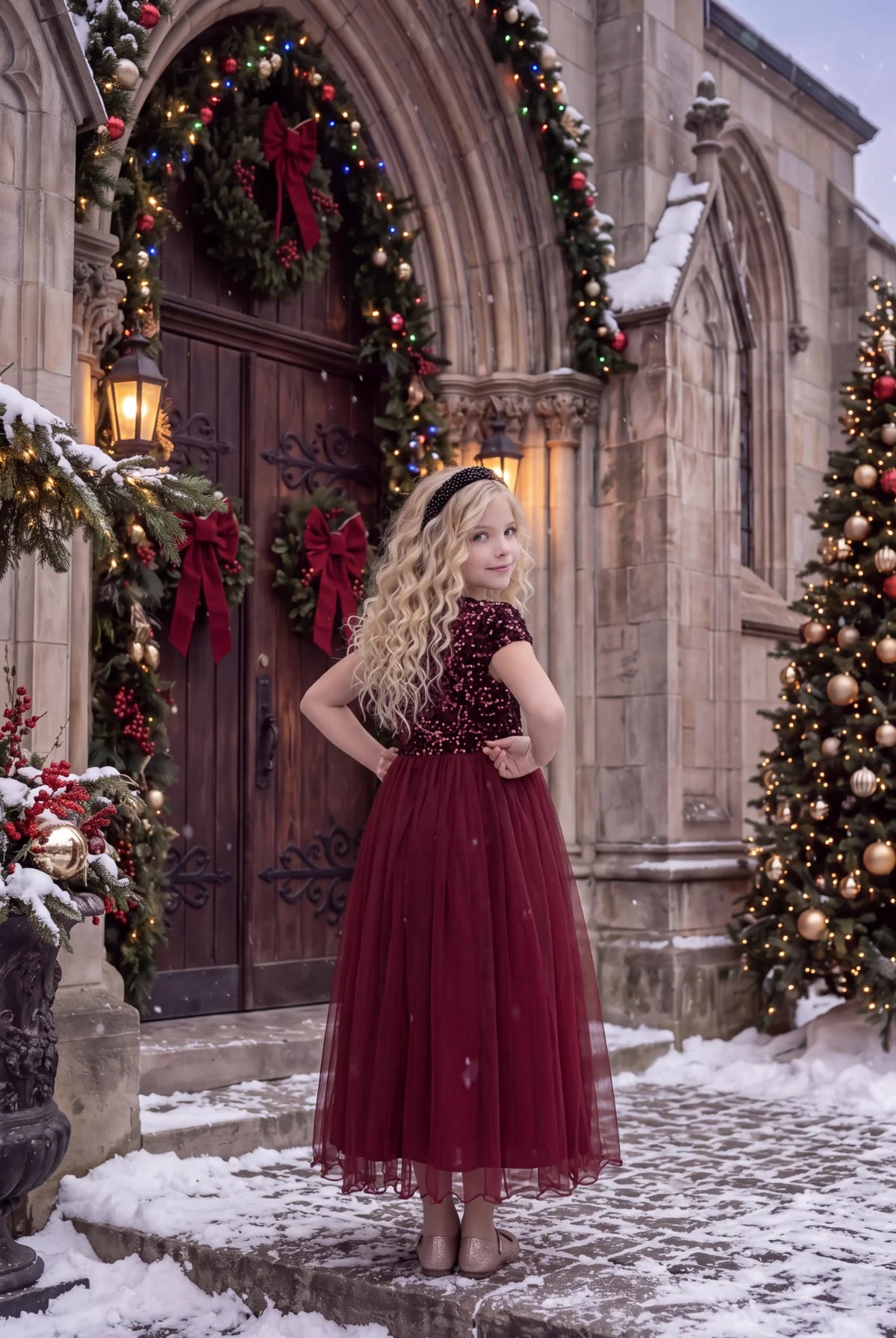 Girls Sequin Dress – Delilah Wine Red Holiday Party Dress