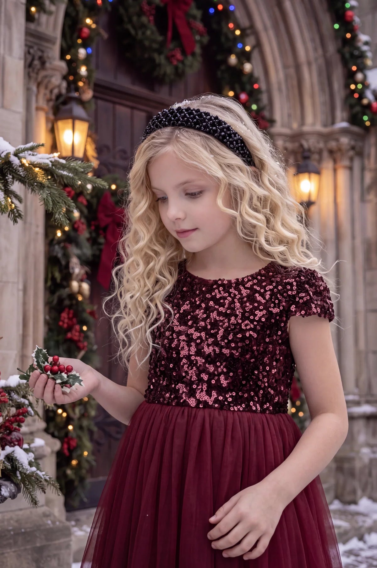 Girls Sequin Dress – Delilah Wine Red Holiday Party Dress