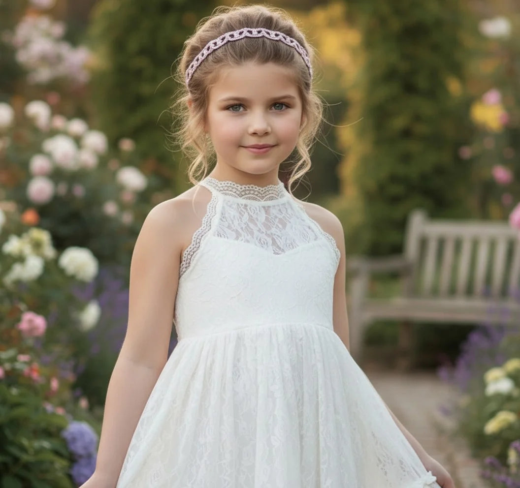 Girls White Maxi Dress – Dominique Halter Neck Special Occasion Dress