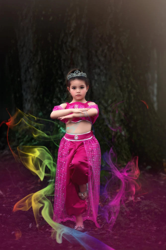 Genie Costume for Girls – Fuchsia Arabian Princess Halloween Outfit