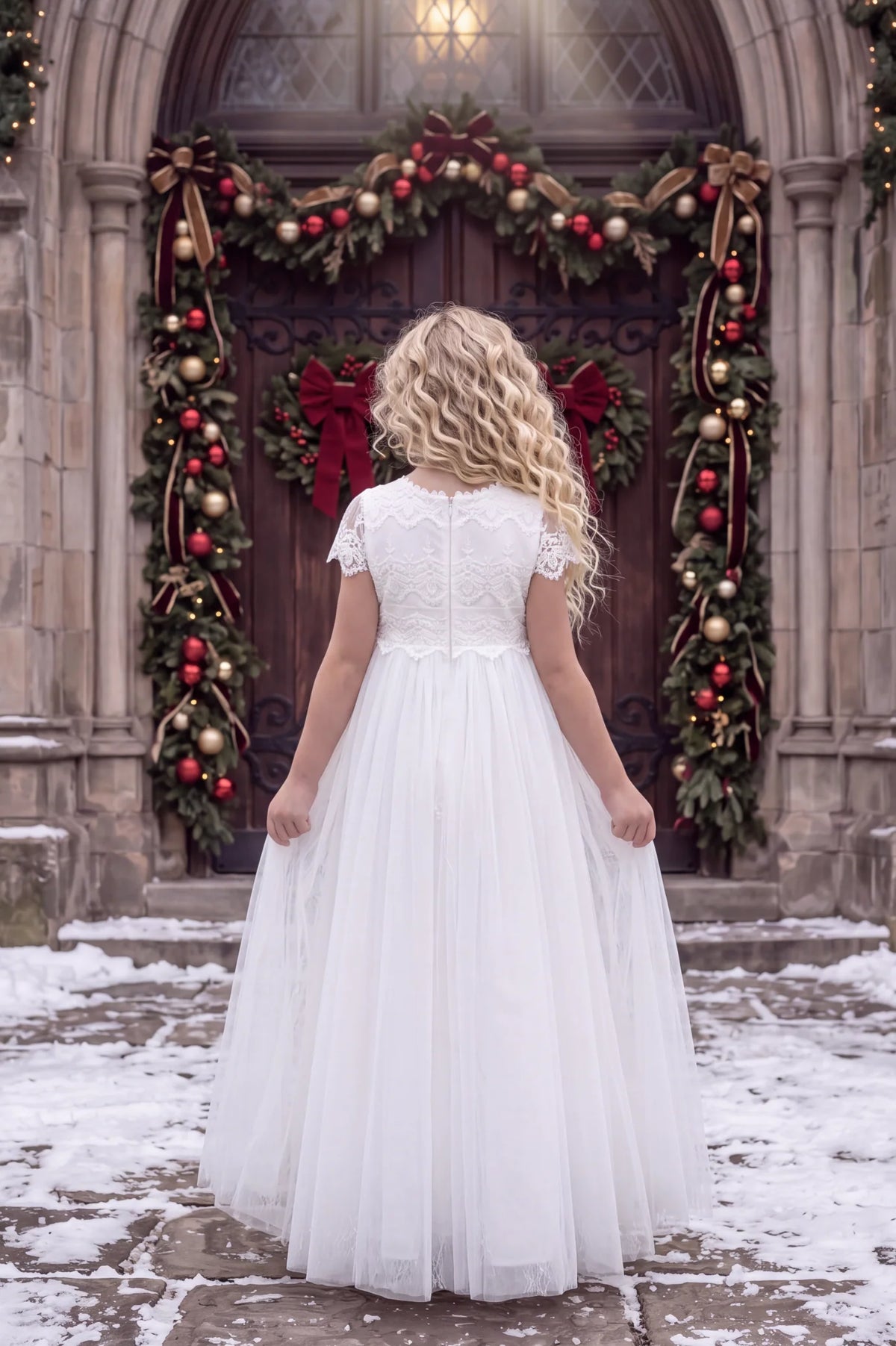Flower Girl Dress – Katrina White Lace First Communion Gown