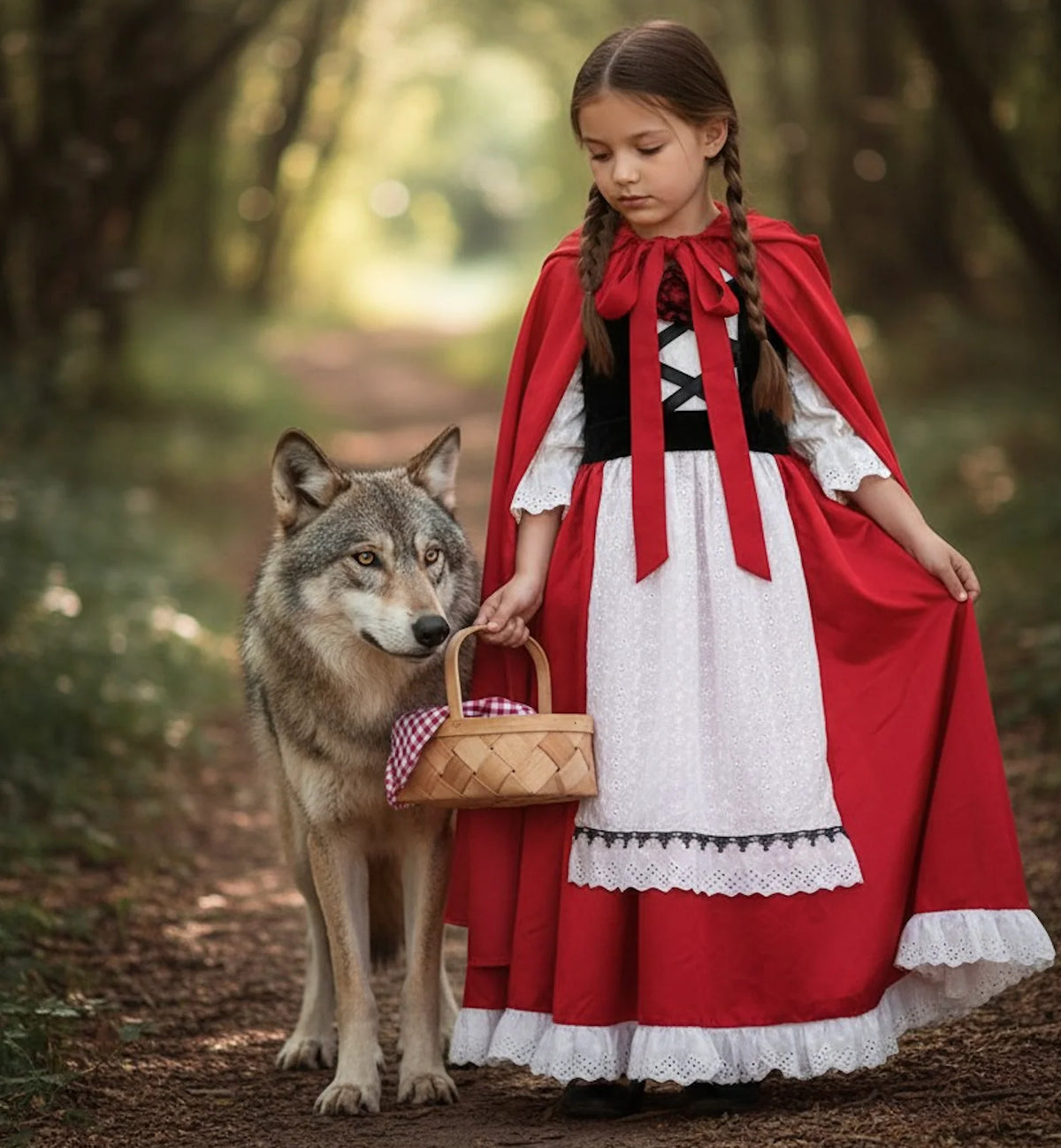 Little Red Riding Hood Costume for Girls – Luxe Dress & Cape Set
