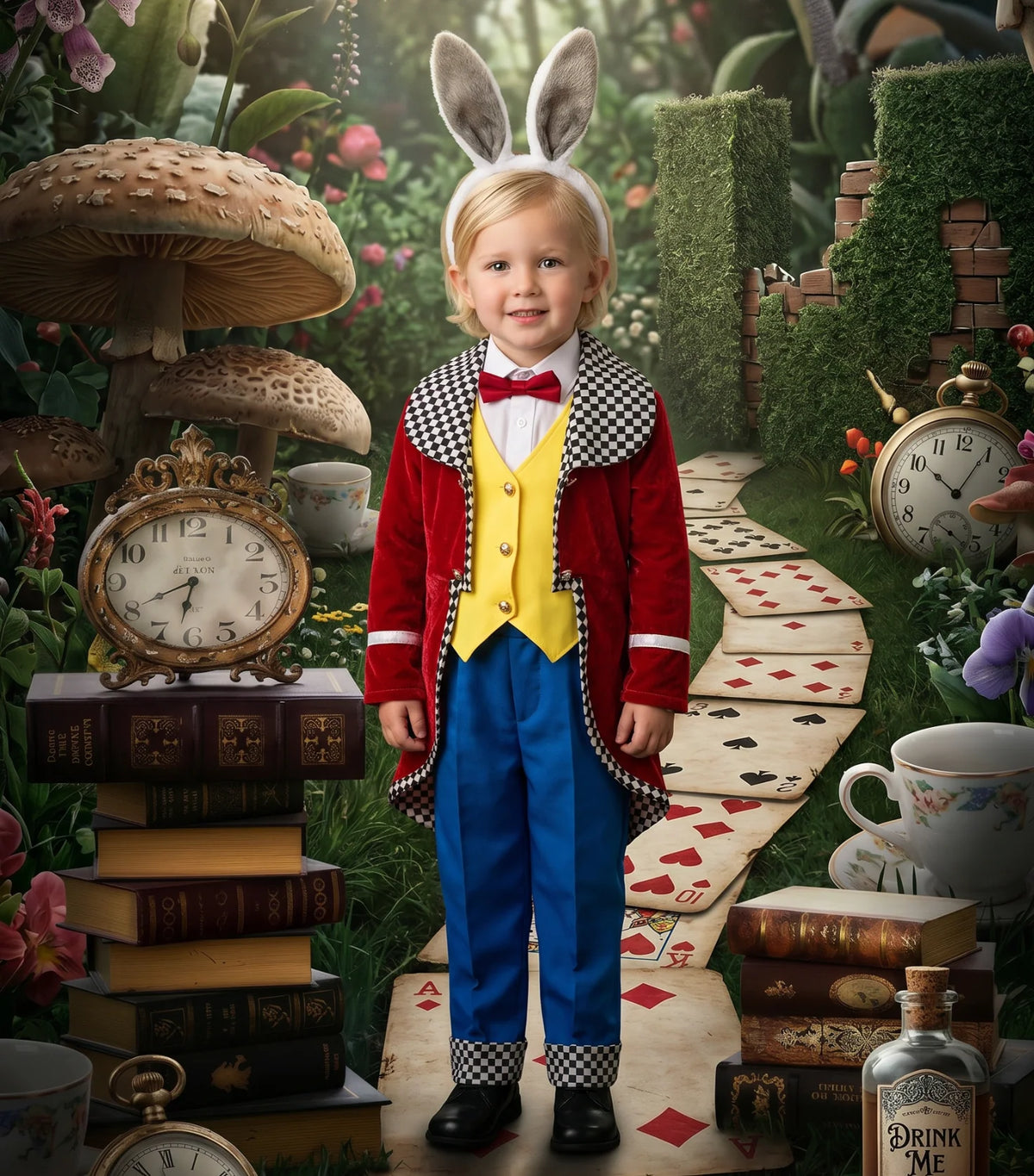 White Rabbit Costume for Kids – 4-Piece Wonderland Halloween Set