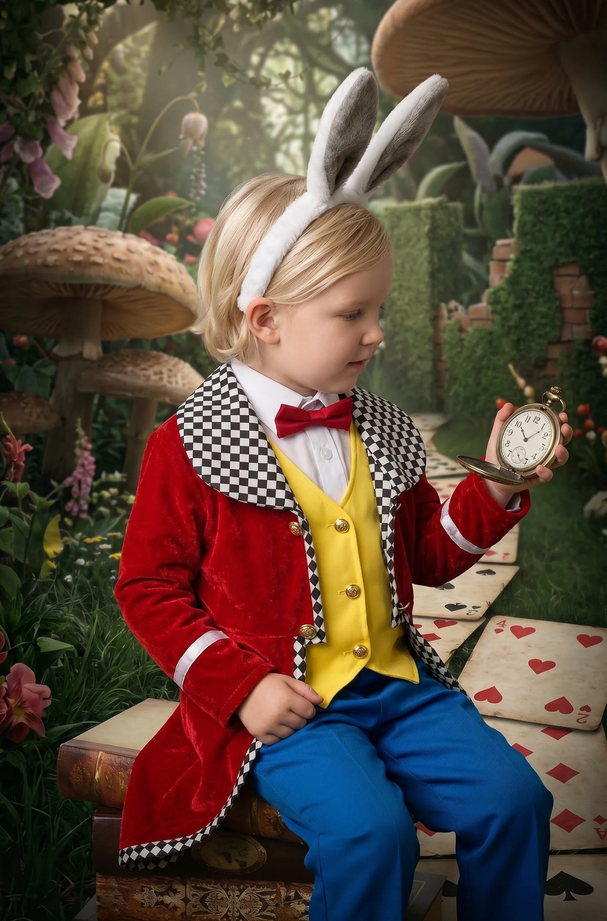 White Rabbit Costume for Kids – 4-Piece Wonderland Halloween Set