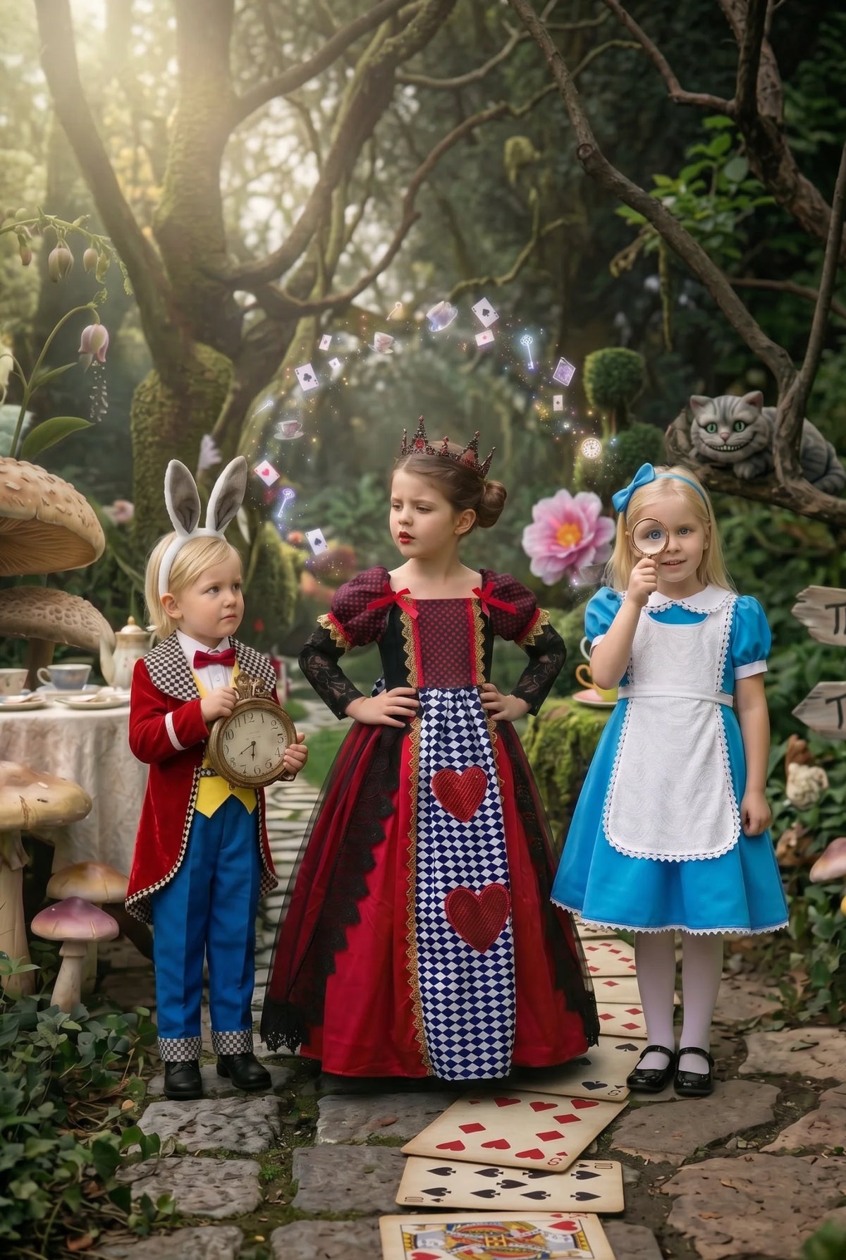 White Rabbit Costume for Kids – 4-Piece Wonderland Halloween Set