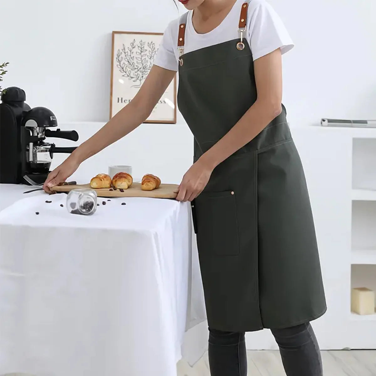 WorkEase | Waterproof Canvas Apron | Split Skirt Design with Pockets 2