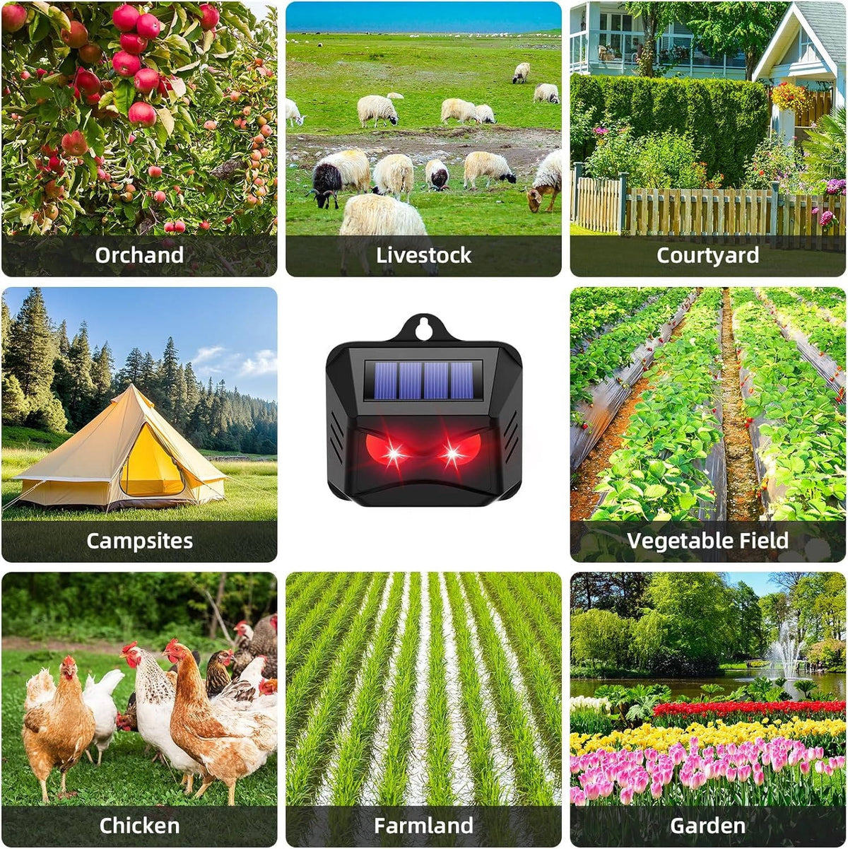 2pcs Solar Powered Ultrasonic Animal Repellent 7