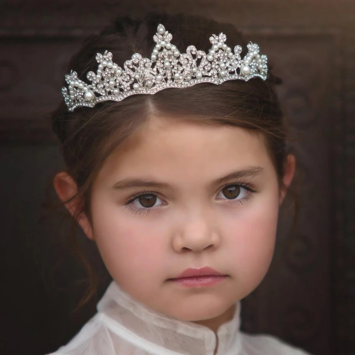 Princess Crown for Girls – Adela Silver Crystal & Pearl Tiara