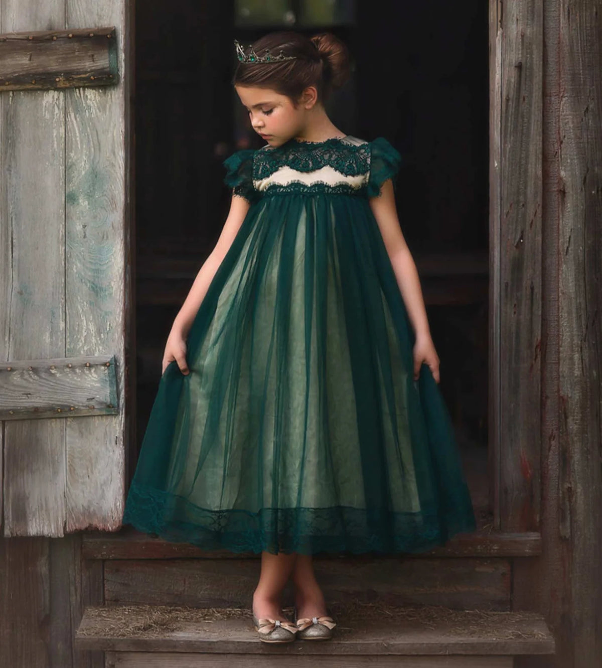 Girls Emerald Green Dress – Adriana Holiday Party Dress