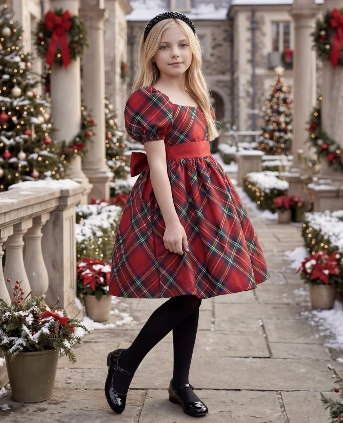 Girls Tartan Dress – Arielle Stewart Plaid A-Line Christmas Dress