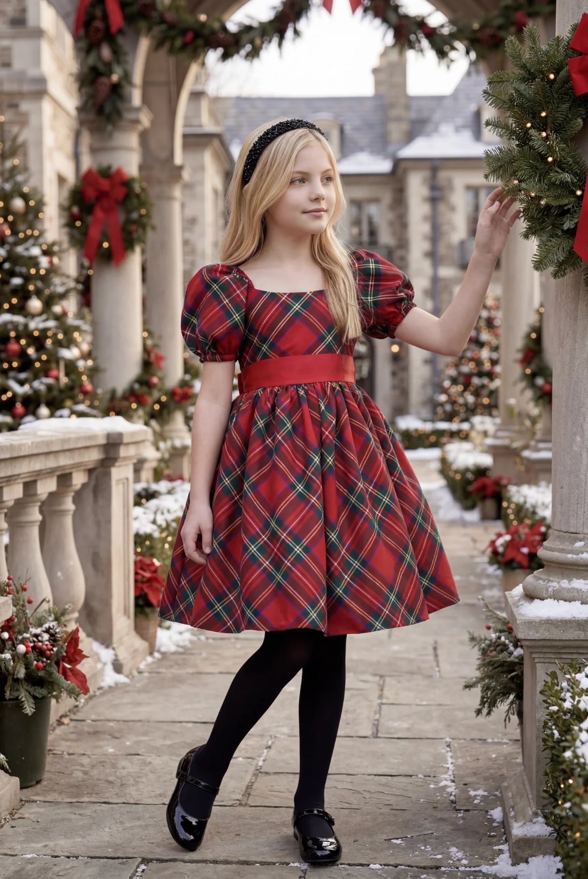 Girls Tartan Dress – Arielle Stewart Plaid A-Line Christmas Dress