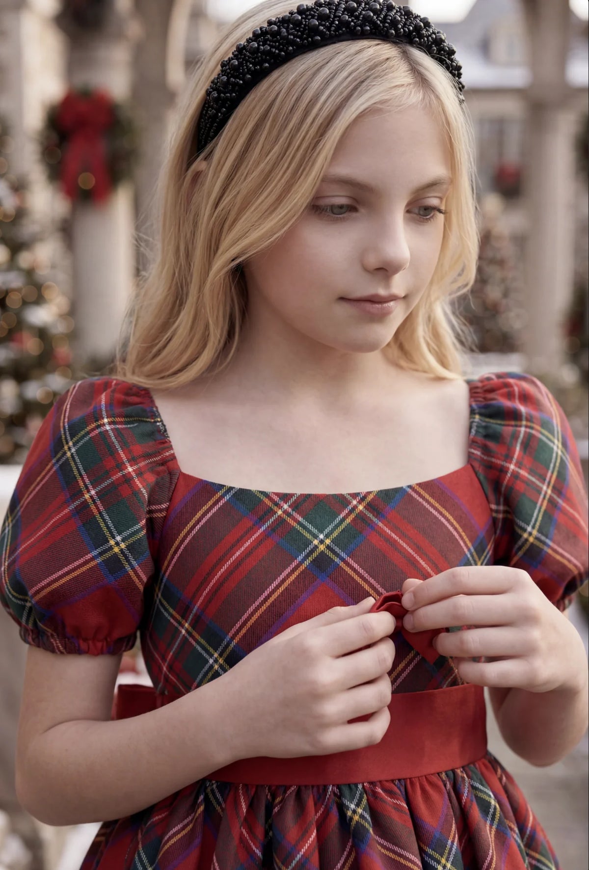 Girls Tartan Dress – Arielle Stewart Plaid A-Line Christmas Dress