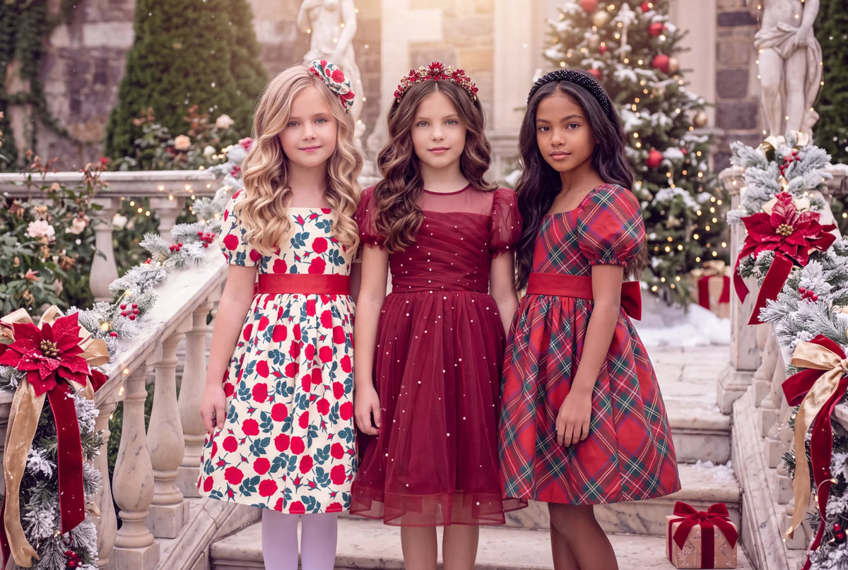 Girls Tartan Dress – Arielle Stewart Plaid A-Line Christmas Dress