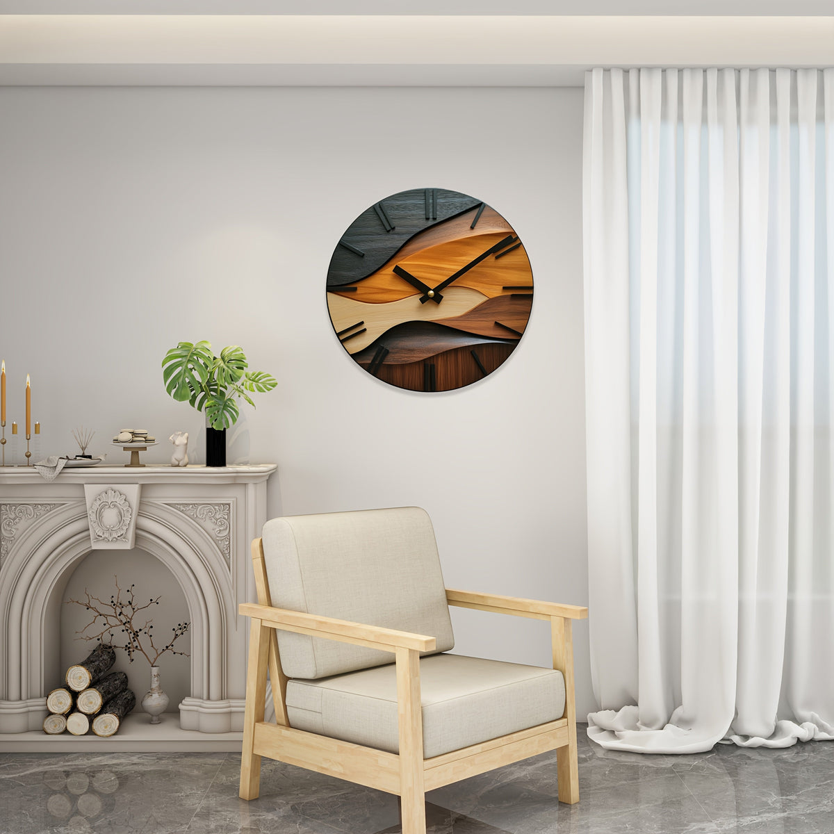 Artistic Round Wall Clock | Nordic Style Faux Wood Grain Design 0