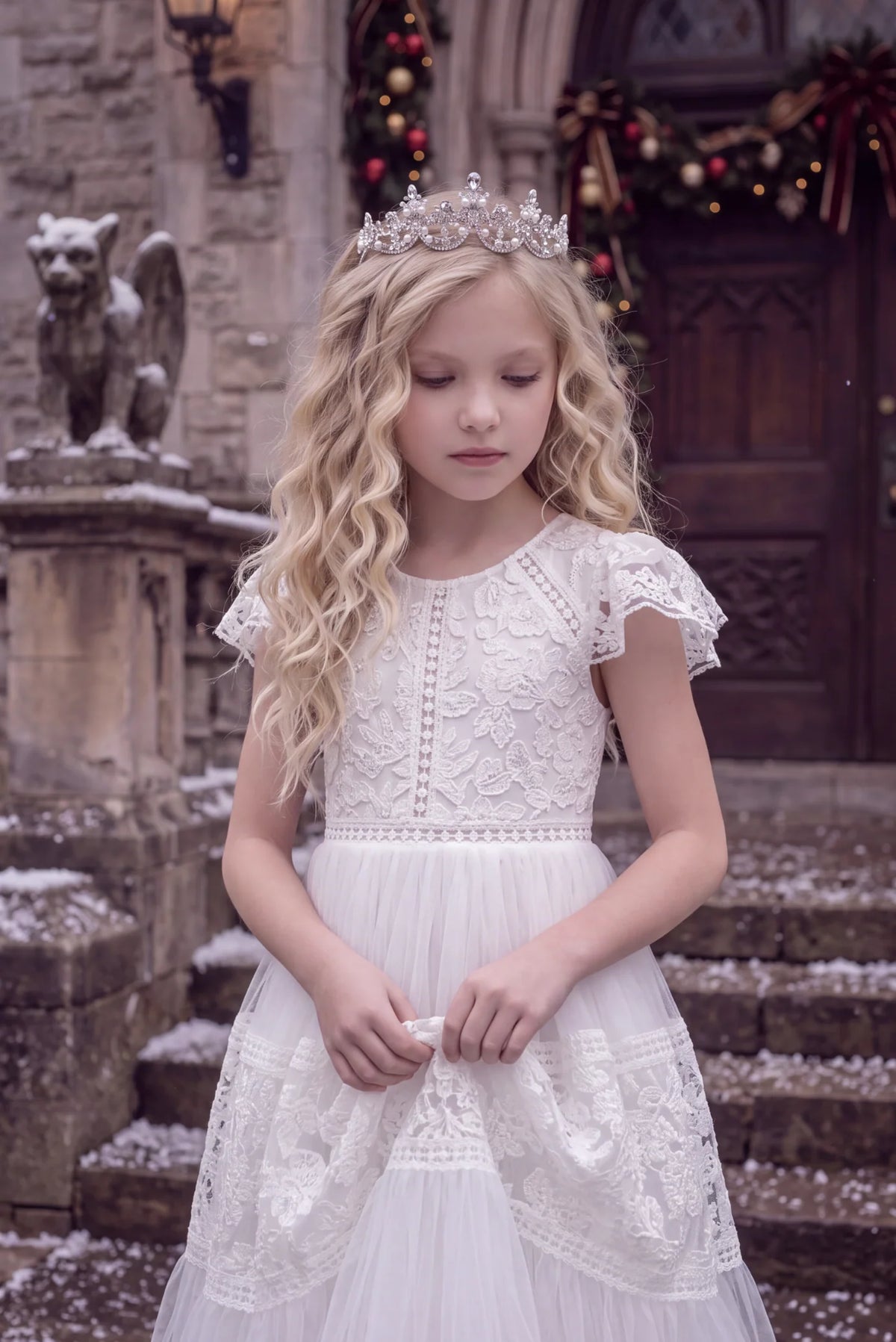 Flower Girl Dress – Caterina White Tulle & Lace Gown