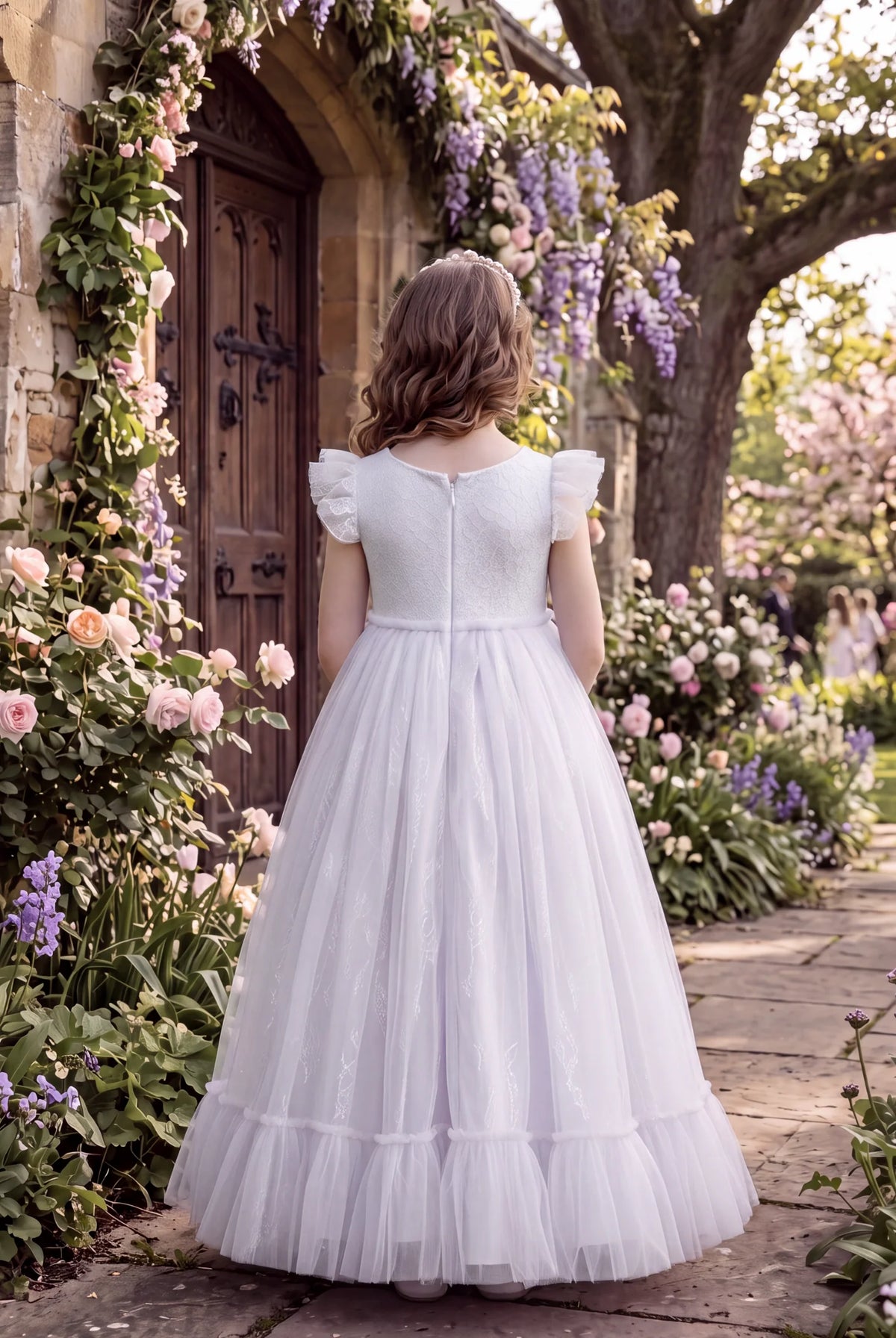 Flower Girl Dress – Clara White Lace & Tulle First Communion Gown