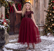 Girls Sequin Dress – Delilah Wine Red Holiday Party Dress