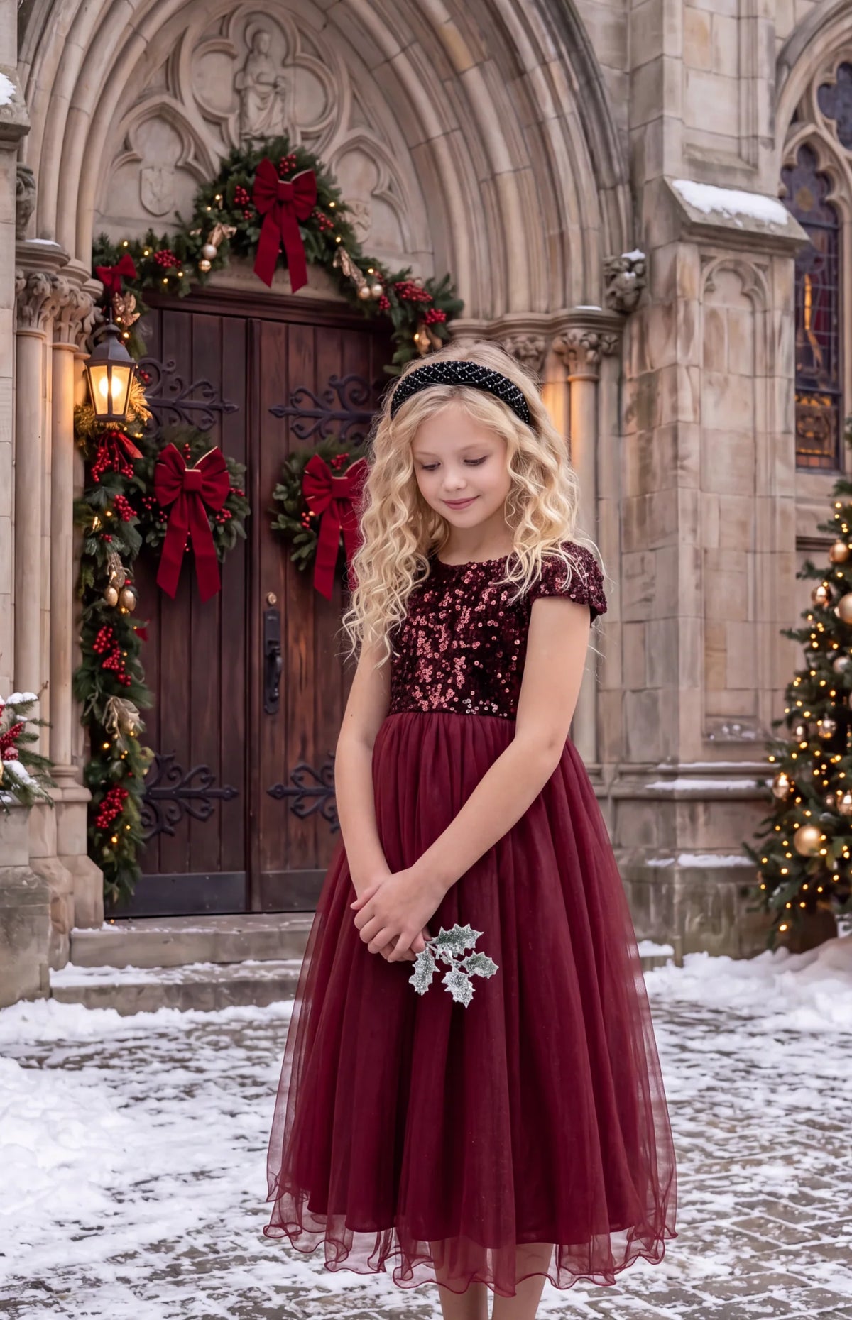 Girls Sequin Dress – Delilah Wine Red Holiday Party Dress