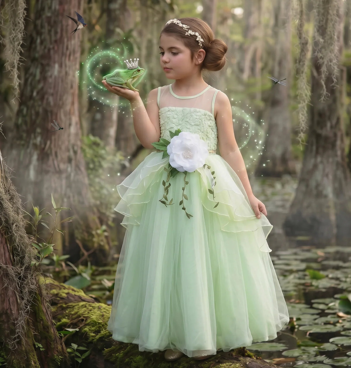 Princess Costume for Girls – Mint Green Frog Princess Gown & Belt Set