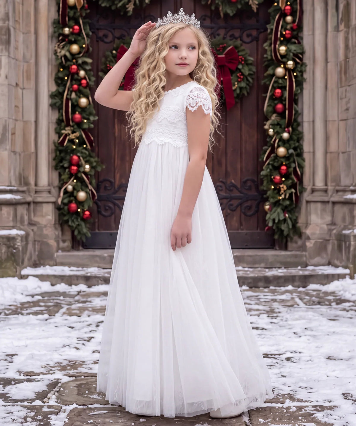 Flower Girl Dress – Katrina White Lace First Communion Gown