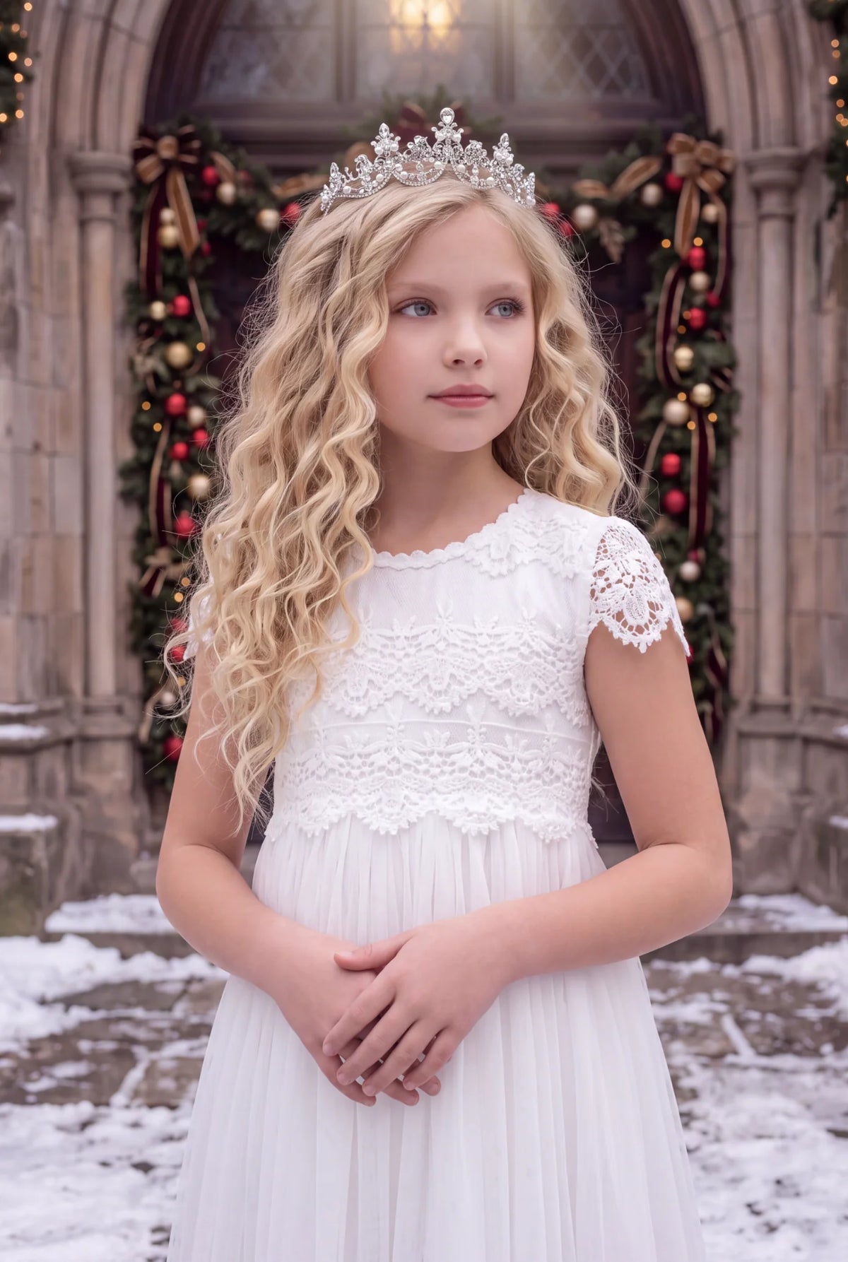 Flower Girl Dress – Katrina White Lace First Communion Gown