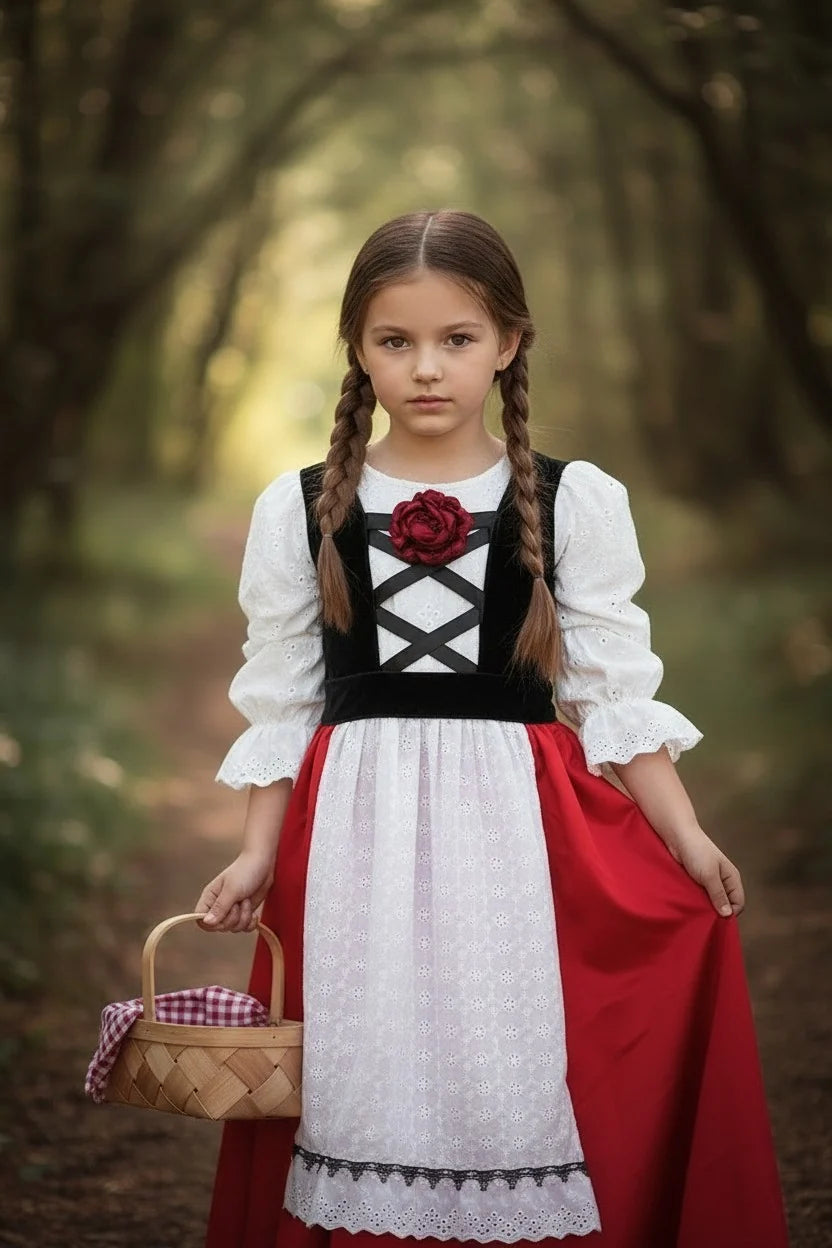 Little Red Riding Hood Costume for Girls – Luxe Dress & Cape Set