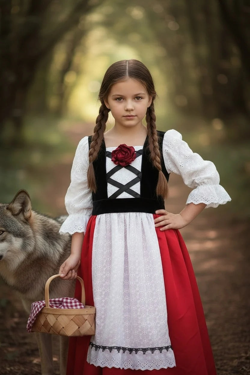 Little Red Riding Hood Costume for Girls – Luxe Dress & Cape Set