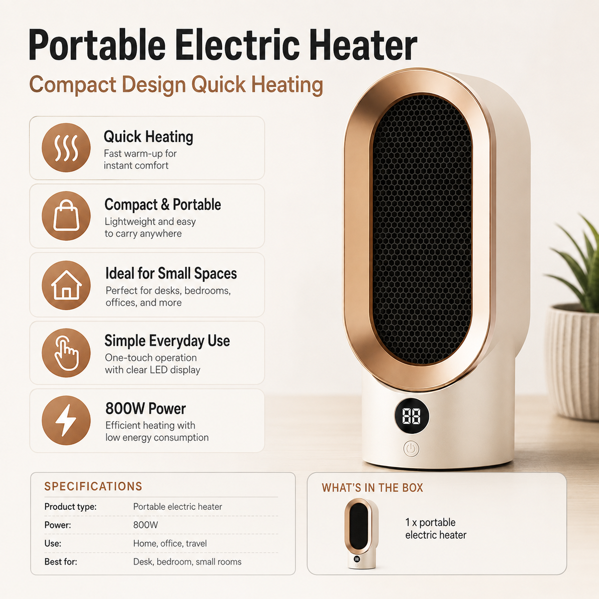 Portable Electric Heater Compact Design Quick Heating 4