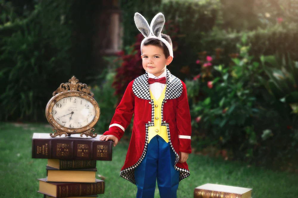 White Rabbit Costume for Kids – 4-Piece Wonderland Halloween Set