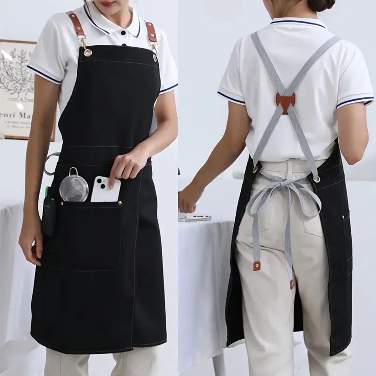 WorkEase | Waterproof Canvas Apron | Split Skirt Design with Pockets 1